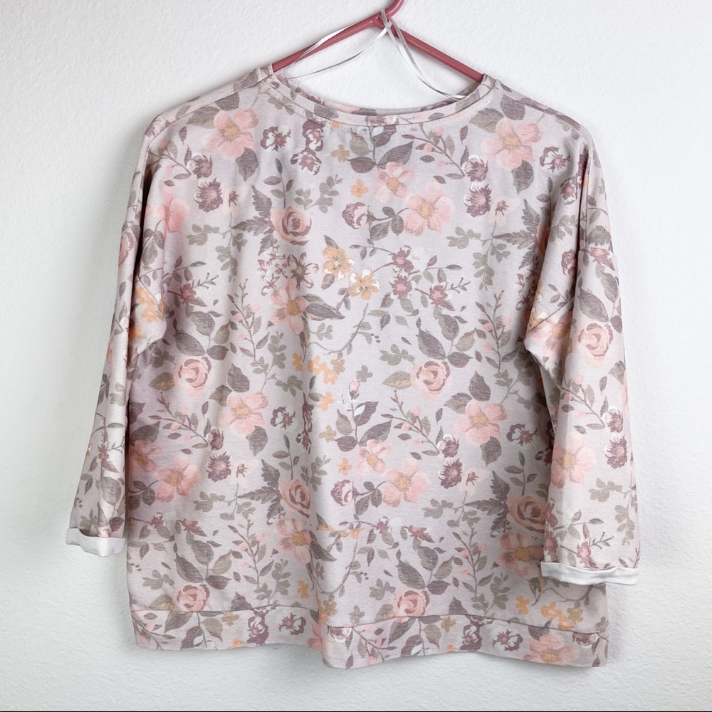 Taupe and Pink Floral Sweatshirt